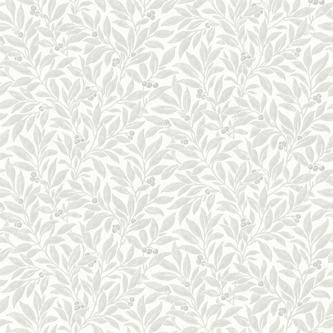 Winter Berry Light Grey Vine Wallpaper