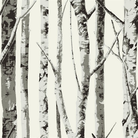 Winter Birch Botanical Greystone Peel and Stick Wallpaper