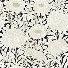 Black &amp; Gold Wood Block Wildflower Floral Wallpaper