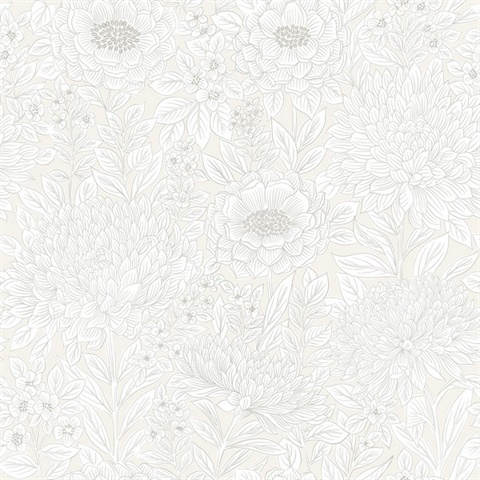 Neutral Wood Block Wildflower Floral Wallpaper