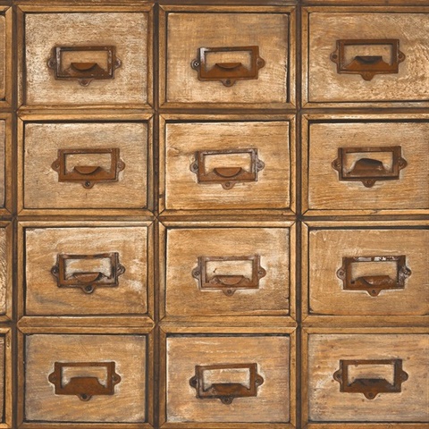 Wood Library Card Catalog Tawny Peel and Stick Wallpaper