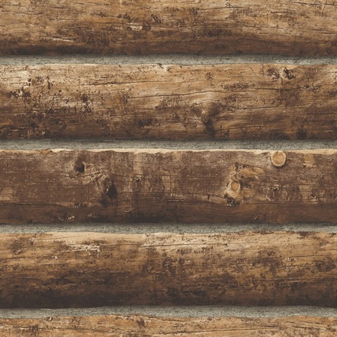 Wood Log Cabin Walnut Peel and Stick Wallpaper