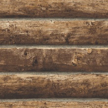 Wood Log Cabin Walnut Peel and Stick Wallpaper
