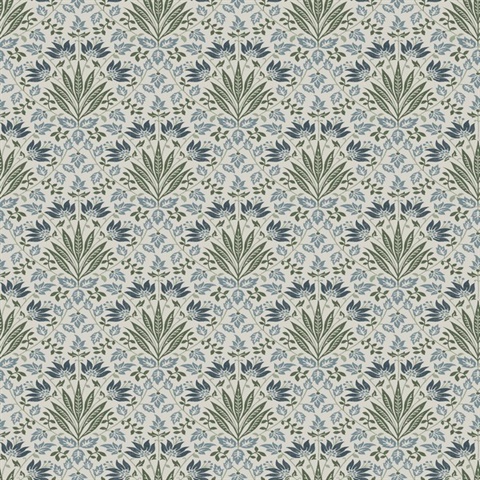 Woodbury Blue Floral Damask Wallpaper