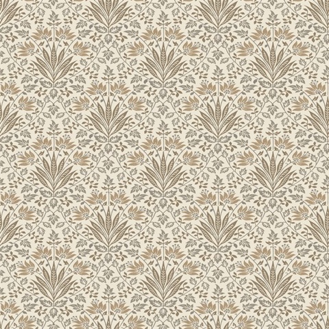 Woodbury Brown Floral Damask Wallpaper