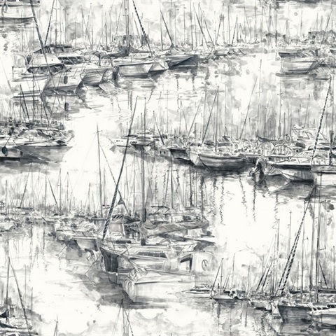 Yacht Club Charcoal Scenic Boat Wallpaper