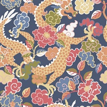 Yanci Orange Vibrant Floral Dragon Wallpaper