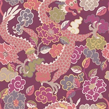 Yanci Plum Vibrant Floral Dragon Wallpaper