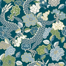 Yanci Teal Vibrant Floral Dragon Wallpaper