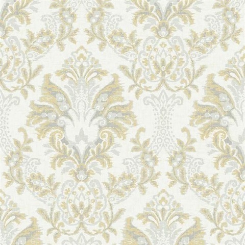 Yellow Bold Borcade Damask Wallpaper