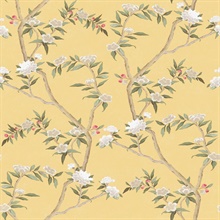 Yellow Chinoiserie Floral Vine Wallpaper