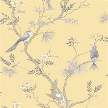 Yellow Classic Bird & Branches Trail Wallpaper