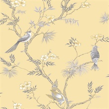 Yellow Classic Bird &amp; Branches Trail Wallpaper