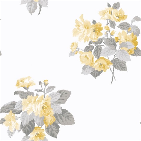 Yellow Classic Large Floral Bouquet Wallpaper