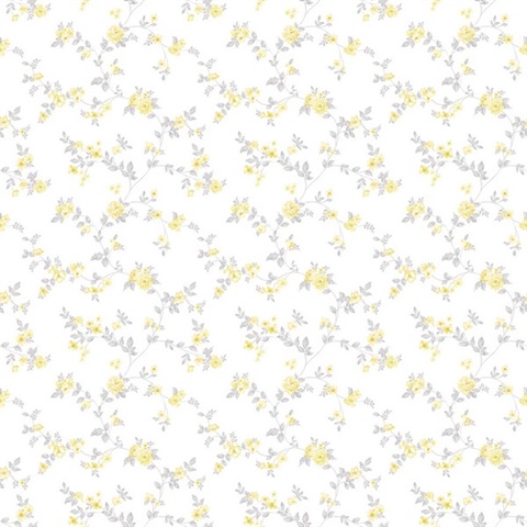 Yellow Delicate Small Floral & Leaf Illustrated Wallpaper