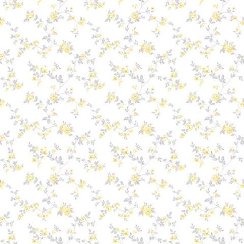 Yellow Delicate Small Floral & Leaf Illustrated Wallpaper