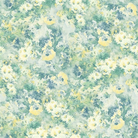 Yellow, Green & Blue Commercial Meadows Wallpaper