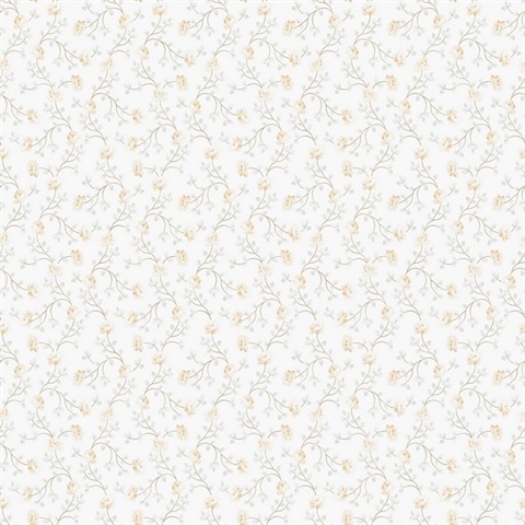 Yellow & Grey Small Floral Vine Wallpaper