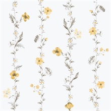 Yellow & Grey Vertical Vine Stripe Floral Wallpaper