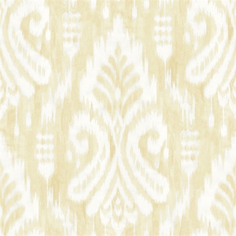 Yellow Hawthorne Ikat Weathered Damask Wallpaper