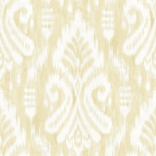 Yellow Hawthorne Ikat Weathered Damask Wallpaper