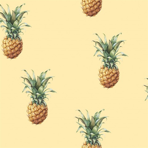 Yellow Medium Sized Illusatrated Pineapples Wallpaper