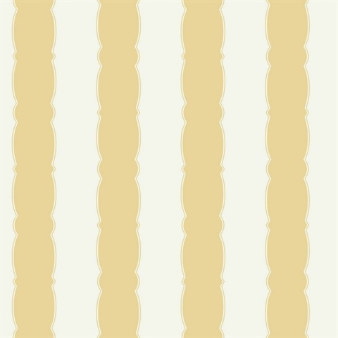 Yellow Scalloped Vertical Beach Stripe Wallpaper