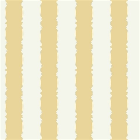 Yellow Scalloped Vertical Beach Stripe Wallpaper