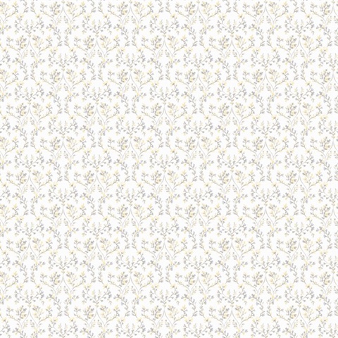 Yellow Subtle Ogee Floral & Leaf Wallpaper