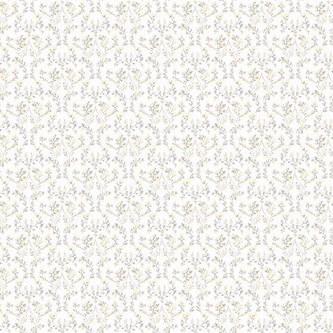 Yellow Subtle Ogee Floral & Leaf Wallpaper