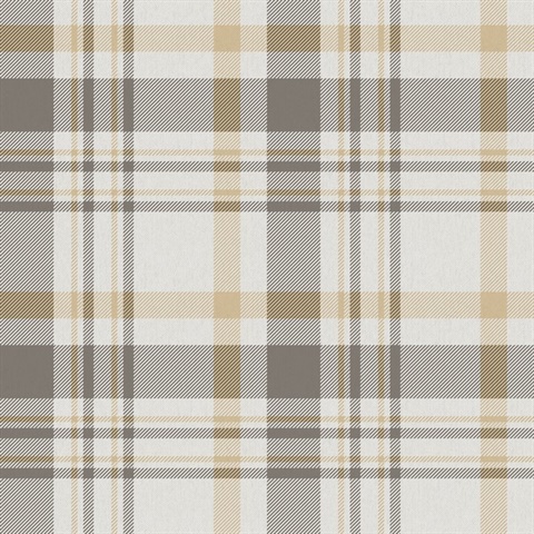 Yellow & Taupe Country Plaid Wallpaper