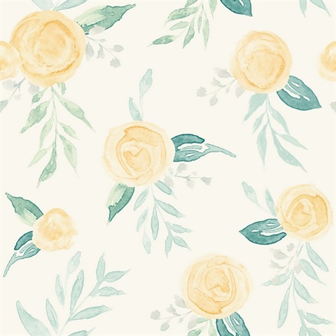 Yellow Watercolor Roses Peel and Stick Wallpaper