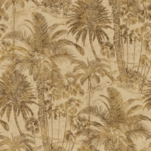 Yubi Brown &amp; Light Gold Tropical Palm Trees Wallpaper