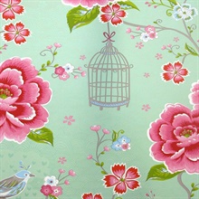 Yuma Light Green Birds &amp; Birdcages Wallpaper