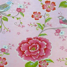 Yuma Light Pink Birds & Birdcages Wallpaper