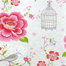 Yuma White Birds &amp; Birdcages Wallpaper
