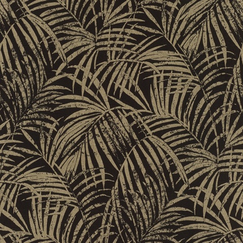 4035-832143 | Yumi Black & Gold Tropical Palm Leaf Wallpaper