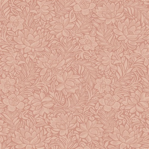 Zahara Coral Scandinavian Floral  Wallpaper