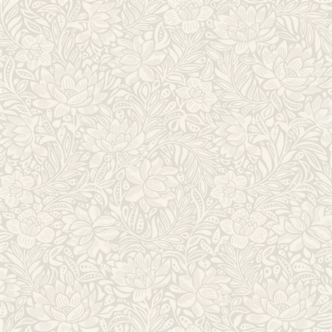 Zahara Light Grey Scandinavian Floral  Wallpaper