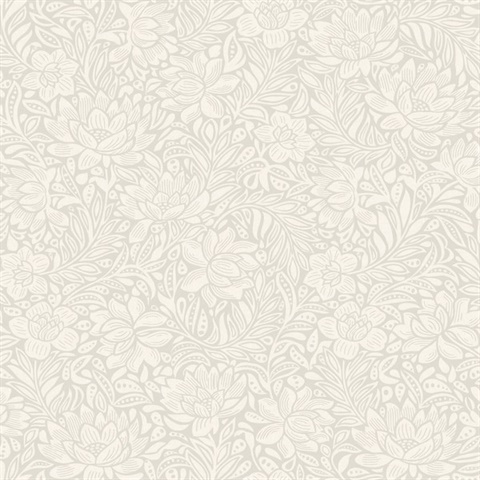 Zahara Light Grey Scandinavian Floral  Wallpaper