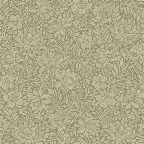 Zahara Olive Scandinavian Floral  Wallpaper
