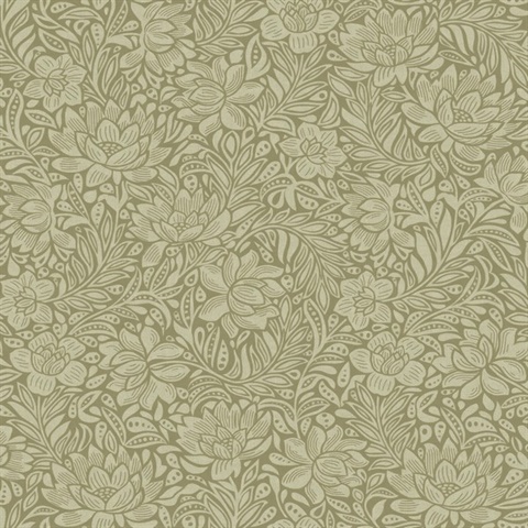 Zahara Olive Scandinavian Floral  Wallpaper
