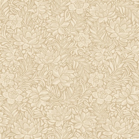 Zahara Wheat Scandinavian Floral  Wallpaper