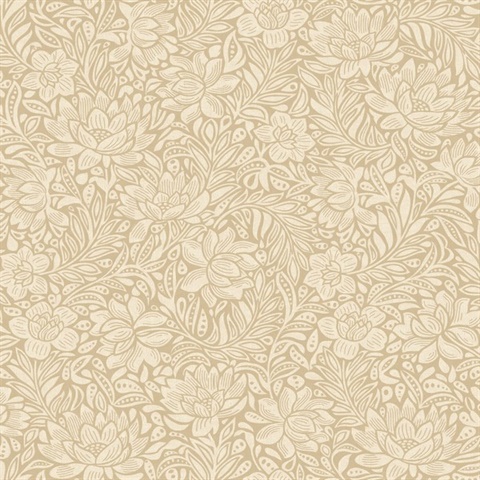 Zahara Wheat Scandinavian Floral  Wallpaper