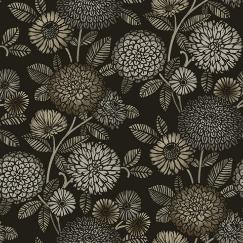 Zalipie Black Floral Trail Wallpaper