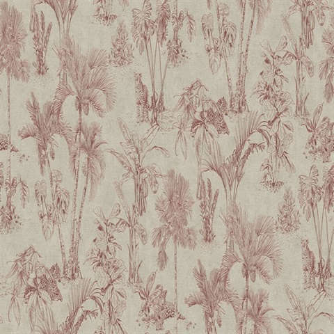 Zapata Merlot Tropical Jungle w/ Leopard Wallpaper