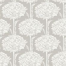 Zaria Grey Damask Botanical Topiary Wallpaper