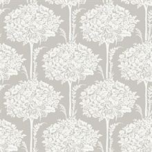 Zaria Grey Damask Botanical Topiary Wallpaper