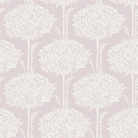 Zaria Lavender Damask Botanical Topiary Wallpaper