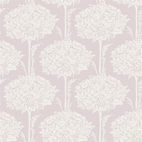 Zaria Lavender Damask Botanical Topiary Wallpaper